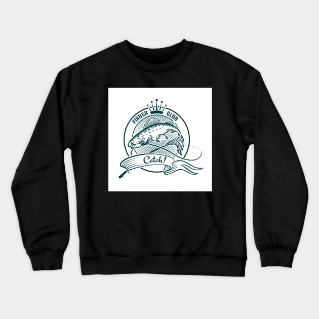 Badge or label with jumping salmon. Crewneck Sweatshirt by devaleta